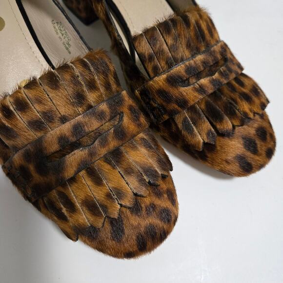 Boden Victoria Mid Heel Loafer Size 36 Leopard Calf Hair Animal Block Penny - Picture 2 of 10